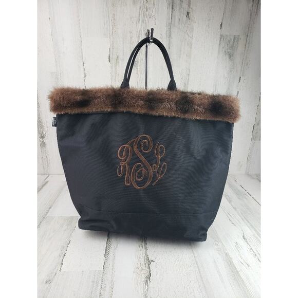 Murval Handbags - Murval Paris Black Faux Fur Tote Bag Women's Purse Monogram RSL